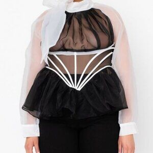 PLUS  BLACK TIE  PEPLUM BLOUSE ( BRAND NEW !!!! )